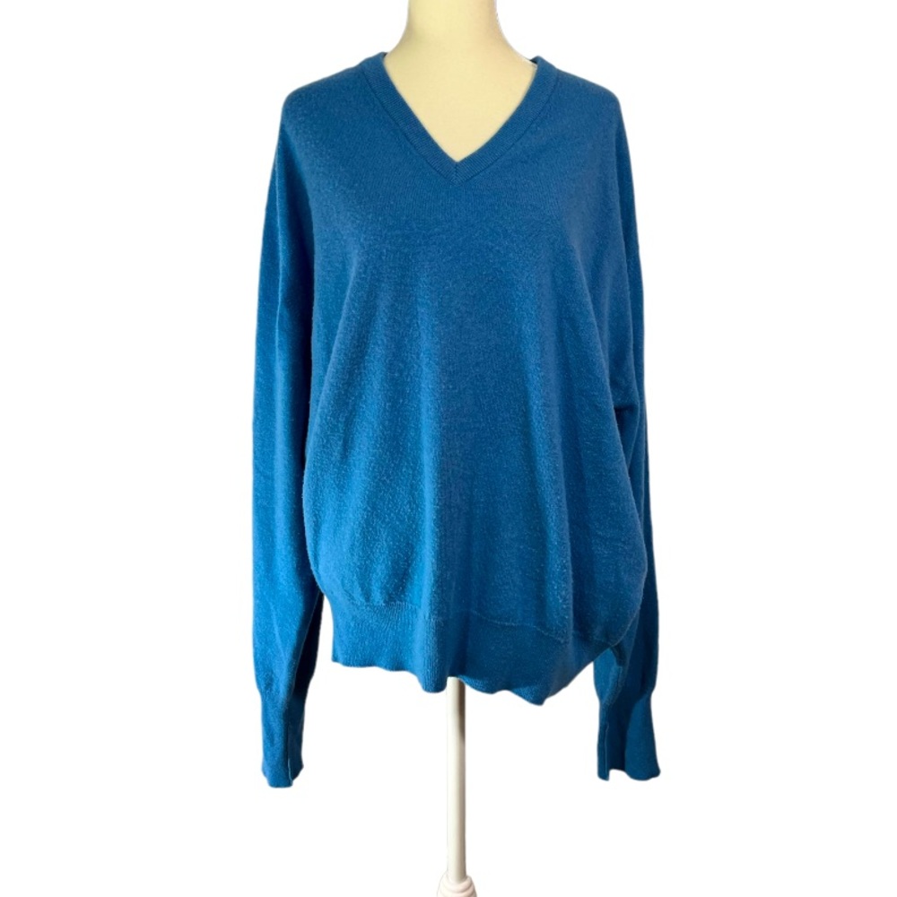 Turnbull And Asser Mens cashmere v neck blue sweater XL
